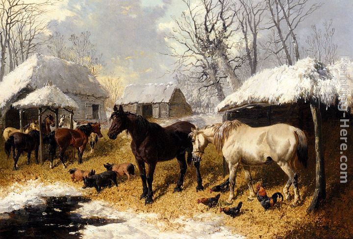 A Farmyard Scene In Winter painting - John Frederick Herring, Jnr A Farmyard Scene In Winter art painting